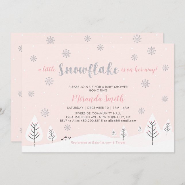 Pink Winter Wonderland, Girl Baby Shower/Sprinkle  Invitation (Front/Back)