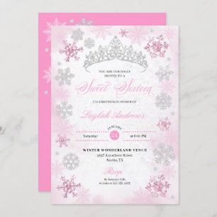 Pink Winter Wonderland Snowflake Sweet 16 Invitation