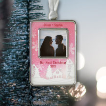 Pink Winter Wonderland Snowy Houses Photo