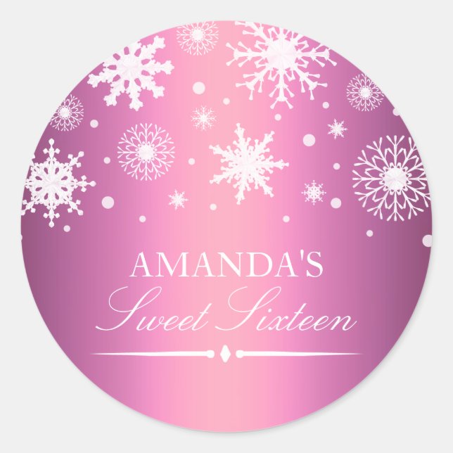 Pink Winter Wonderland Sweet 16 Sticker (Front)