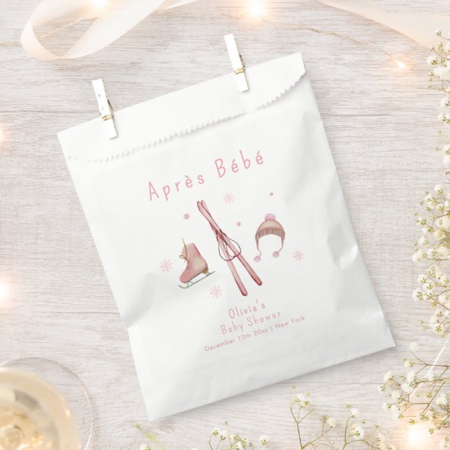 Pink Winter Woodland Après Bébé Ski Baby Shower  Favour Bag (Clipped)