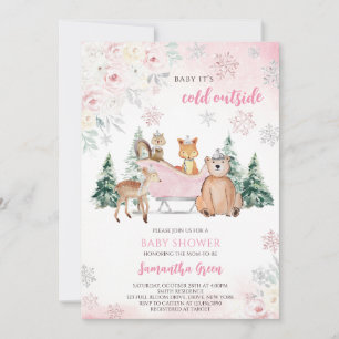 Pink Winter Woodland Baby Shower Invitation