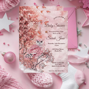 Pink winter woodland modern Baby Shower Invitation