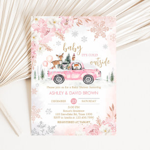 Pink Winter Woodland Truck Baby Shower Invitation