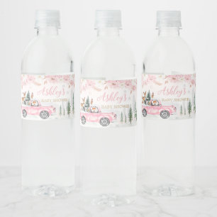 Pink Winter Woodland Truck Baby Shower Water Bottle Label