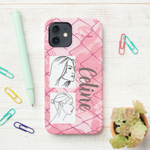 Pink wire fencing background/editable photos/name iPhone 12 case