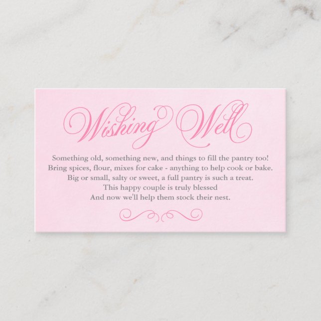 Pink Wishing Well Insert Card Wedding / Shower (Front)