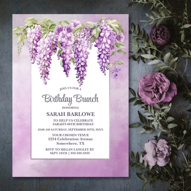 Pink Wisteria Floral Birthday Brunch Invitation (Creator Uploaded)