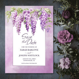 Pink Wisteria Floral Wedding Save the Date 