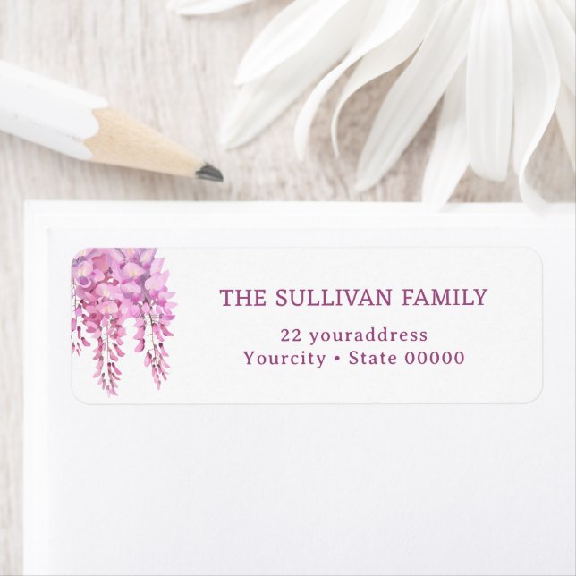 Pink wisteria return address label (Insitu)