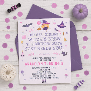 Pink Witch Birthday Party Invitation