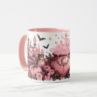 Pink Witch Cauldron & Potion Bottles Halloween Mug