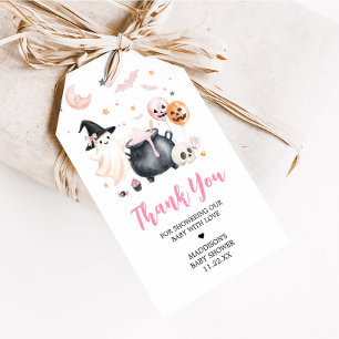 Pink Witch Ghost Little Boo Baby Shower Favour Tag