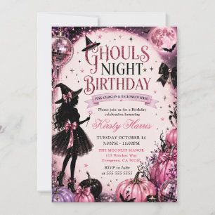 Pink Witch Ghouls Night Birthday Invitation