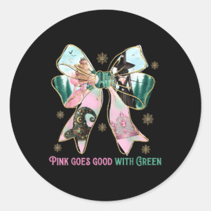 Pink Witch Goes Good With Green Halloween Witch Wo Classic Round Sticker