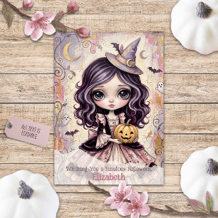 Pink Witch Halloween Cute Pinkoween Greeting Card