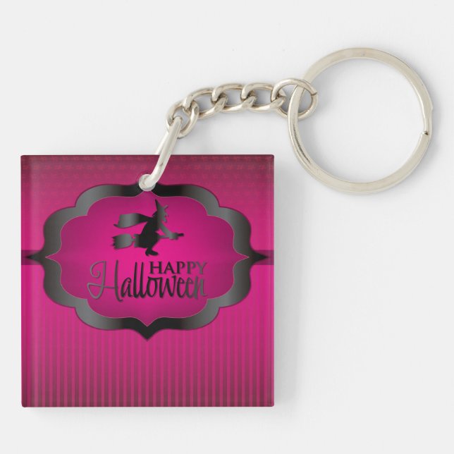Pink witch Halloween shape Key Ring (Back)