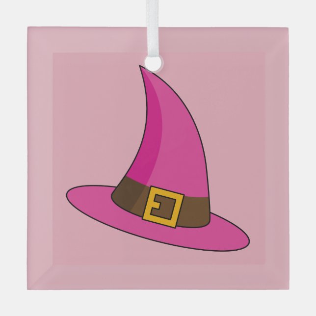 Pink Witch Hat Glass Tree Decoration (Front)