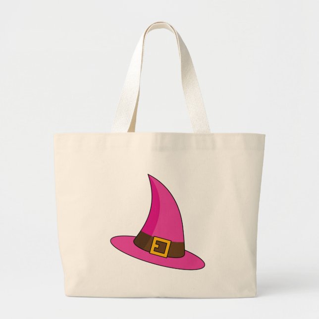 Pink Witch Hat Large Tote Bag (Front)