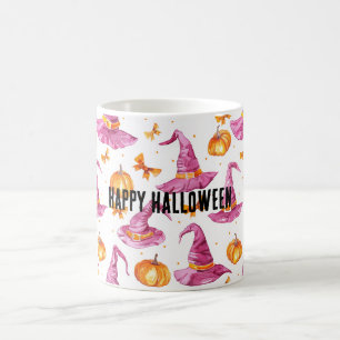 Pink Witch Hats Orange Bows Pumpkins Halloween Coffee Mug