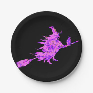 Pink Witch Splattered Paint  Paper Plate