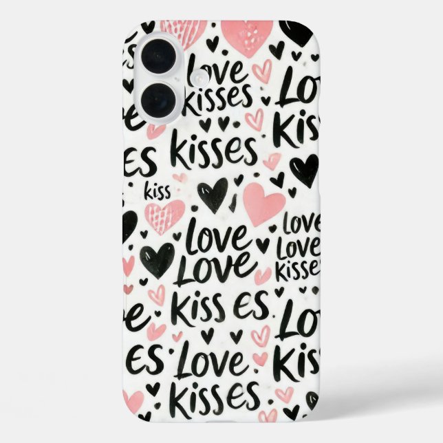 PINK WITH BLACK LOVE AND HEARTS Case-Mate iPhone CASE (Back)
