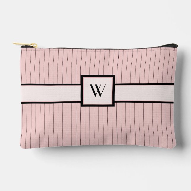 Pink with Black Pinstripes Accessory Pouch (Front)