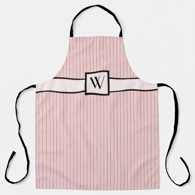 Pink with Black Pinstripes All-Over Print Apron (Front)
