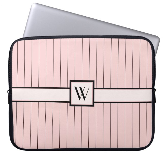Pink with Black Pinstripes Laptop Sleeve (Front)
