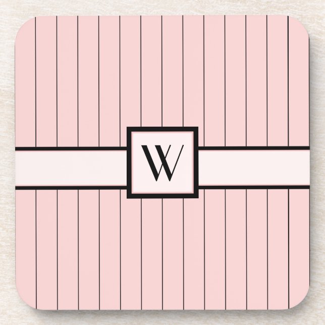 Pink with Black Pinstripes Square Coaster (Front)