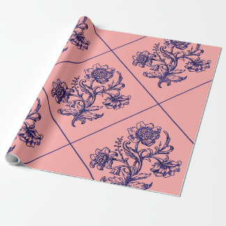 Pink with blue flower wrapping paper