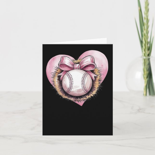 Pink With Bow And Heart – Cute Softball Aesthetic  Card (Front)