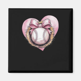 Pink With Bow And Heart – Cute Softball Aesthetic Magnet