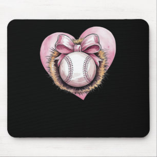 Pink With Bow And Heart – Cute Softball Aesthetic Mouse Pad