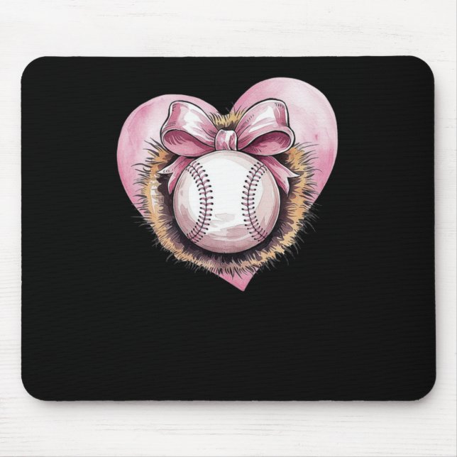 Pink With Bow And Heart – Cute Softball Aesthetic  Mouse Pad (Front)