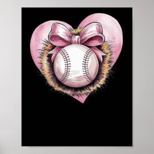 Pink With Bow And Heart – Cute Softball Aesthetic  Poster