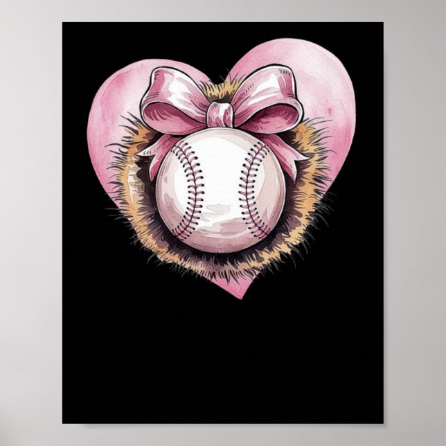 Pink With Bow And Heart – Cute Softball Aesthetic  Poster (Front)