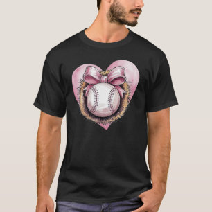 Pink With Bow And Heart – Cute Softball Aesthetic T-Shirt