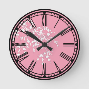 Pink with Cherry Blossoms Wall Clock