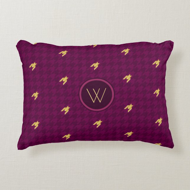 Pink with Gold Accent Houndstooth Accent Pillow (Front)
