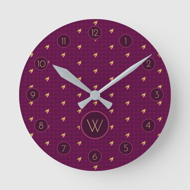 Pink with Gold Accent Houndstooth Clock (Front)