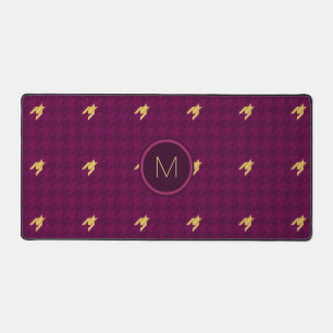 Pink with Gold Accent Houndstooth Desk Mat