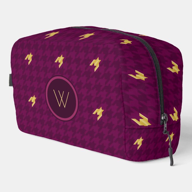 Pink with Gold Accent Houndstooth Dopp Kit (Right Corner)