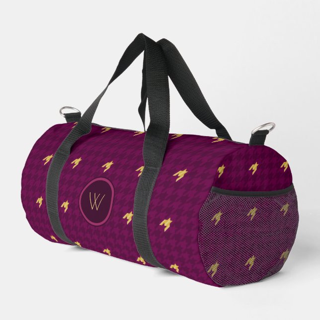 Pink with Gold Accent Houndstooth Duffle Bag (Right Corner)