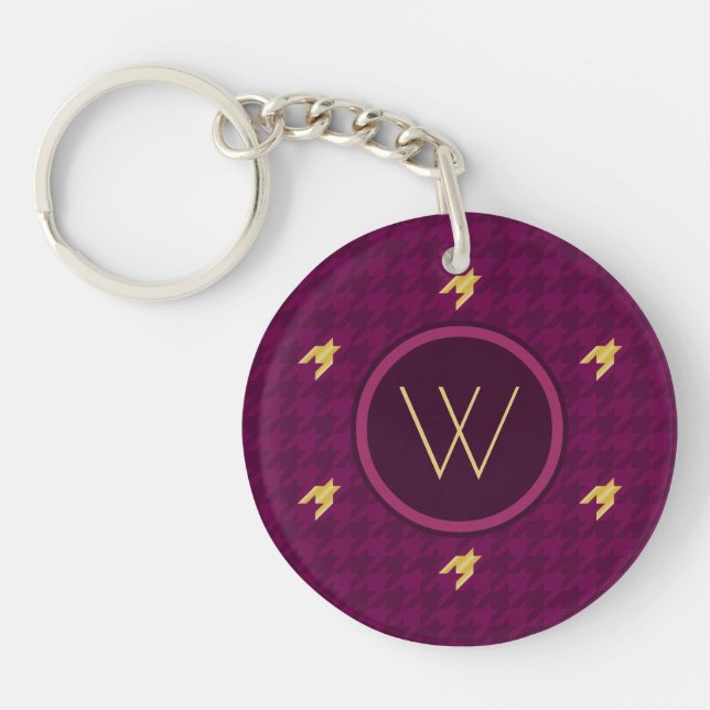 Pink with Gold Accent Houndstooth Keychain (Front)