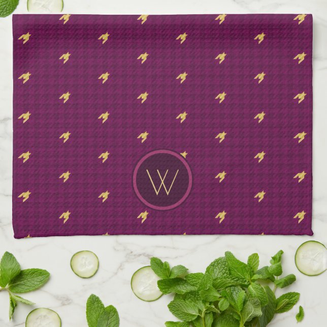 Pink with Gold Accent Houndstooth Kitchen Towel (Folded)
