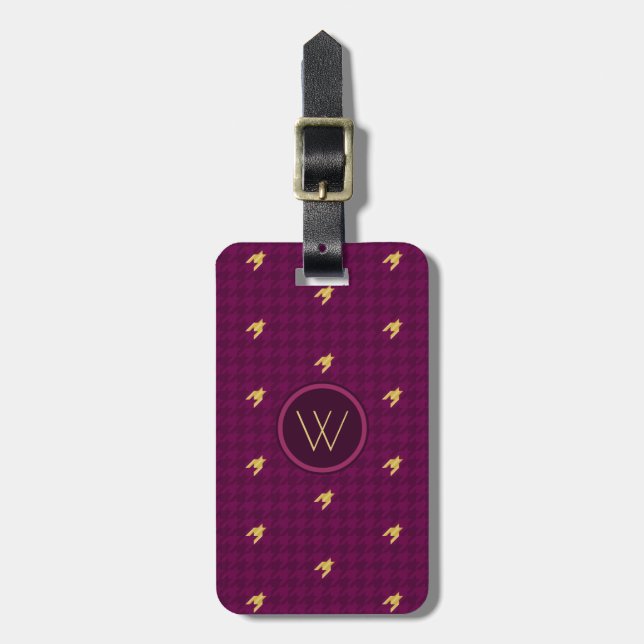 Pink with Gold Accent Houndstooth Luggage Tag (Front Vertical)