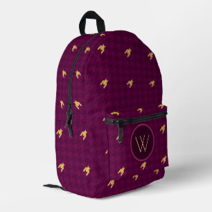 Pink with Gold Accent Houndstooth Printed Backpack