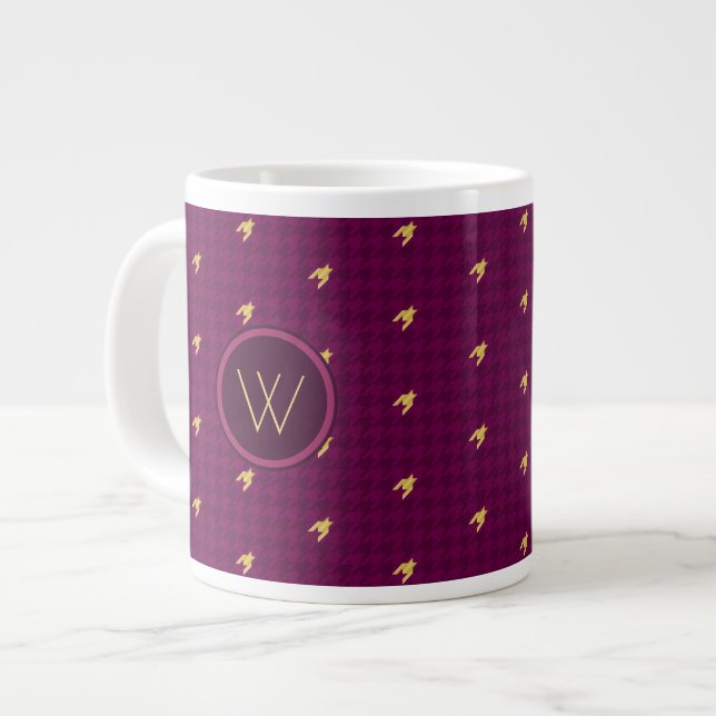 Pink with Gold Accent Houndstooth Speciality Mug (Front Left)