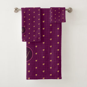 Pink with Gold Accent Houndstooth Towel Set